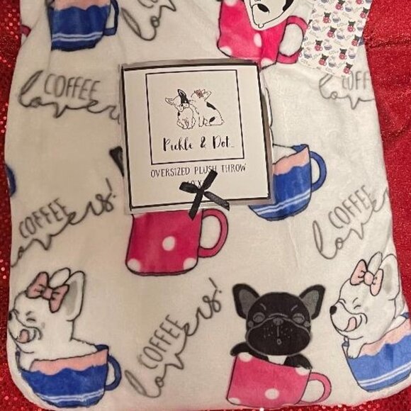NWT FRENCH BULLDOG FRENCHIE OVERSIZED 60" X 70" PLUSH THROW BLANKET COFFEE LOVER - Picture 3 of 8